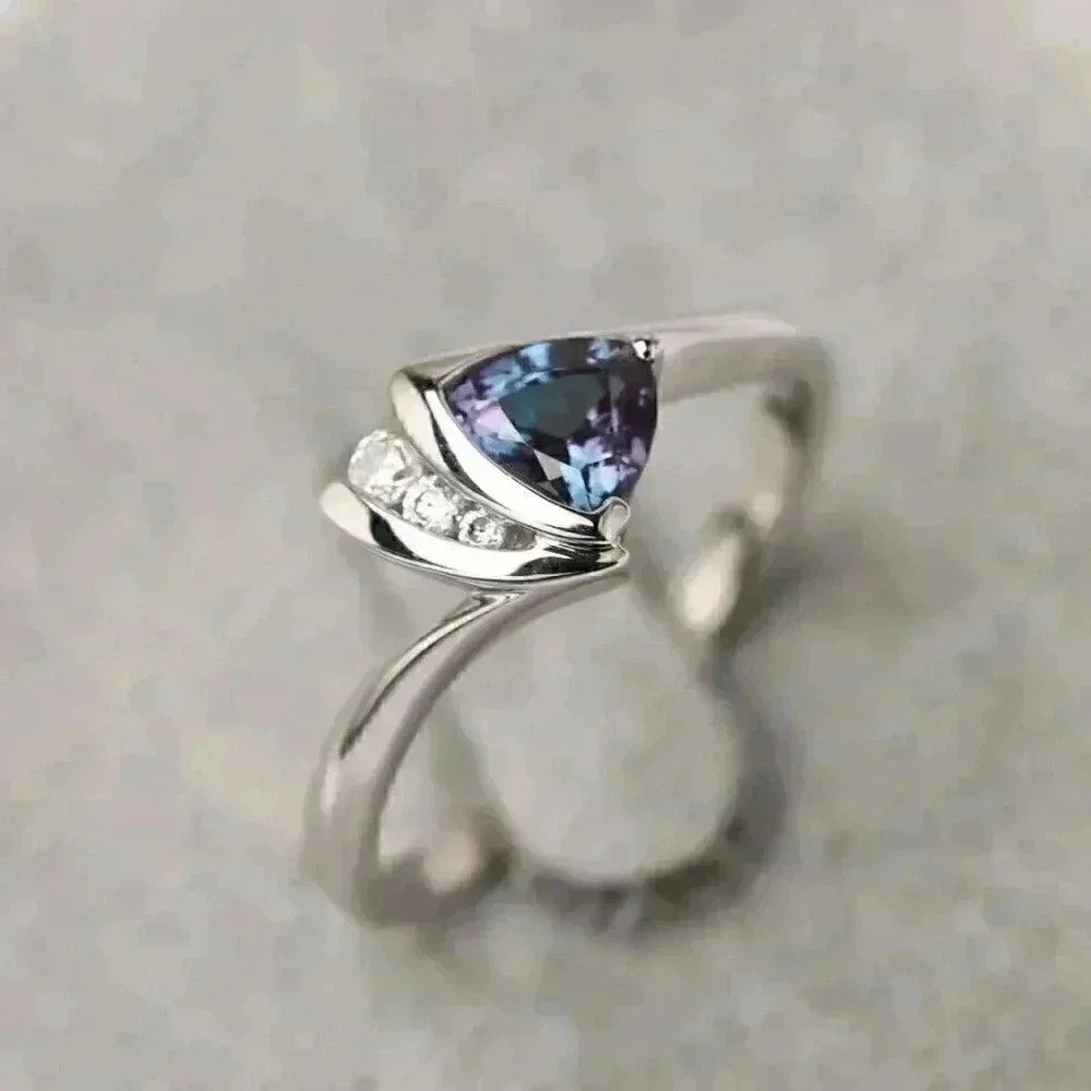New 925 Silver Blue Topaz White Sapphires Ring - Picture 3 of 4